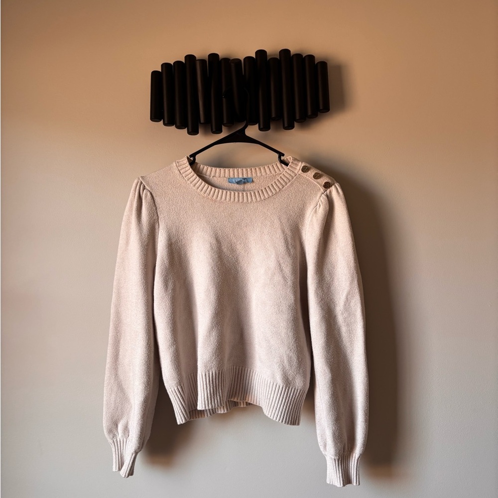 Draper James Cream Button-Shoulder Crewneck Sweater